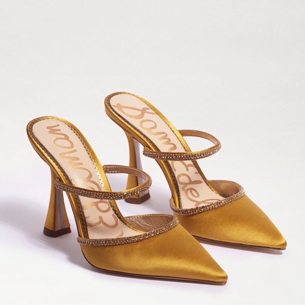 Sam Edelman Aspen gold satin mules